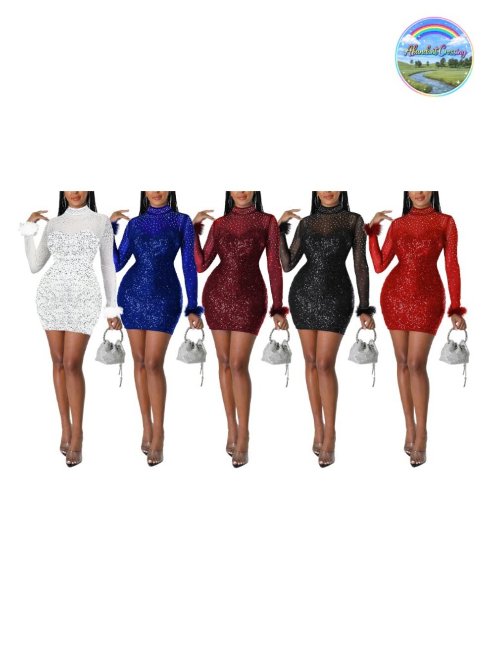 Sparkly Sequin Bodycon Mini Dress Long Sleeve Club Party Cocktail - Picture 6 of 6